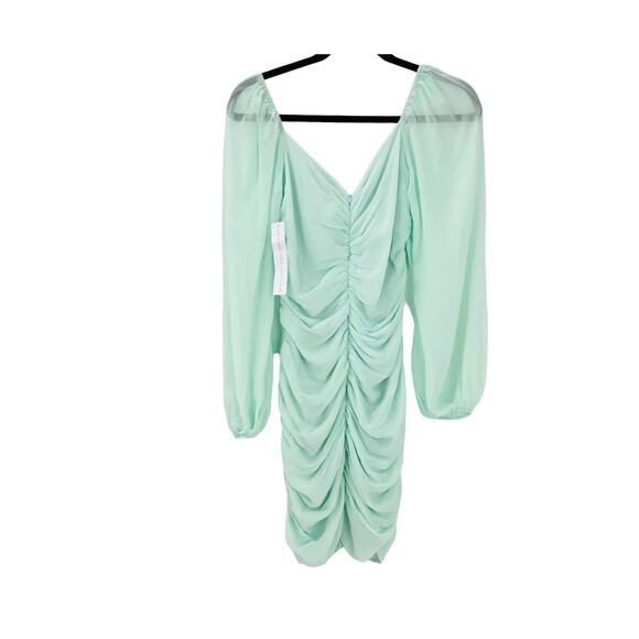 Flynn Skye Mint Green Ruched Mina Mini Dress Puff Sleeve Small NWT - Picture 8 of 12